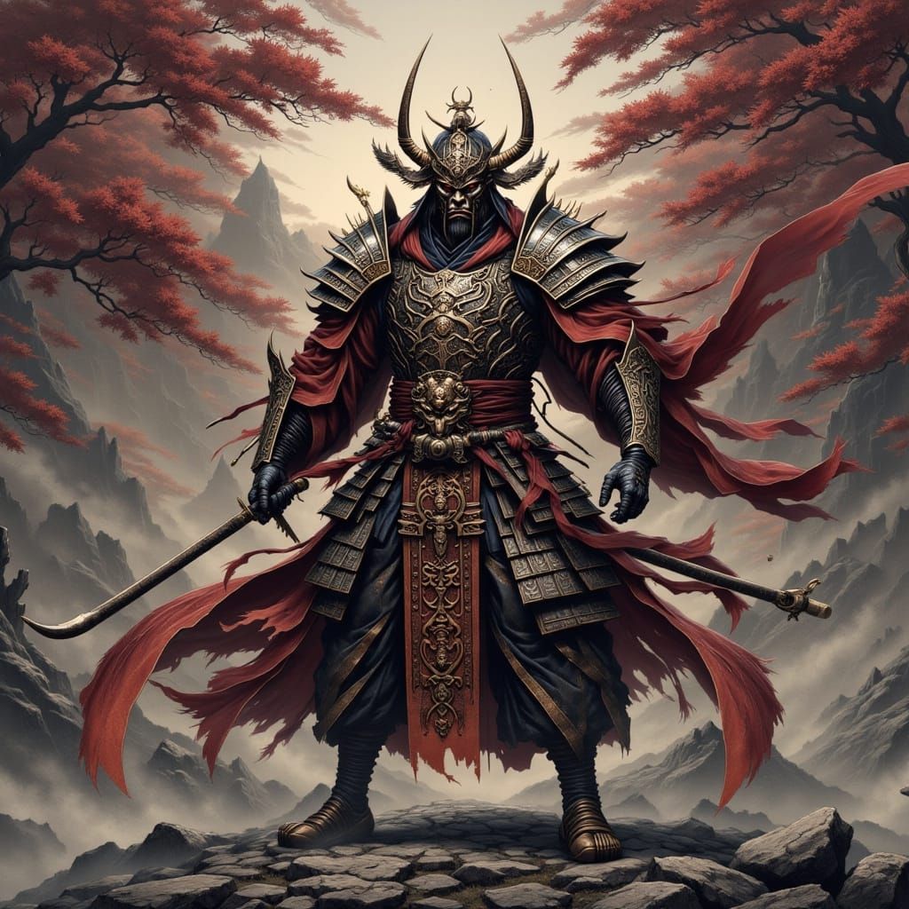 Golem Samurai Death Priest in Manga Style