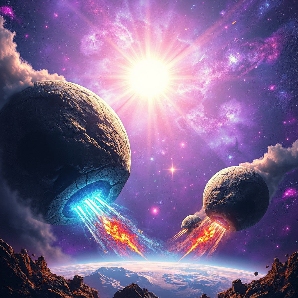 Apocalyptic Galaxy Collision in Sci-Fi Style