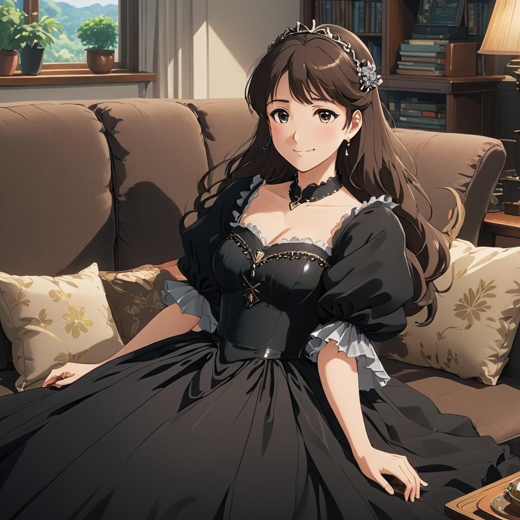 Anime Girl in Black Dress, Ghibli Style