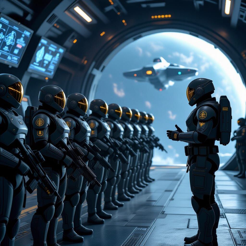 Muslim Space Marines Prepare for Battle in Sci-Fi Hangar