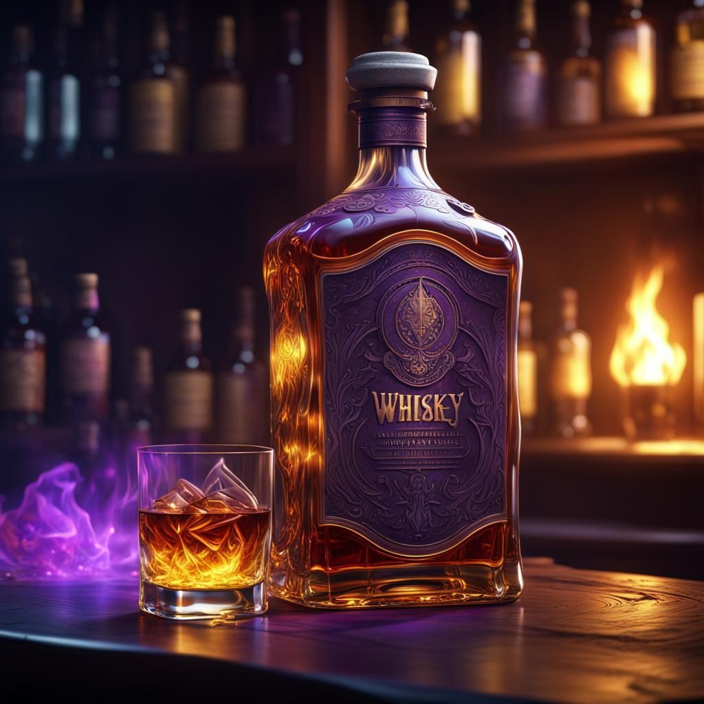 Magical Glowing Whiskey Bottle, Dark Fantasy Concept Art