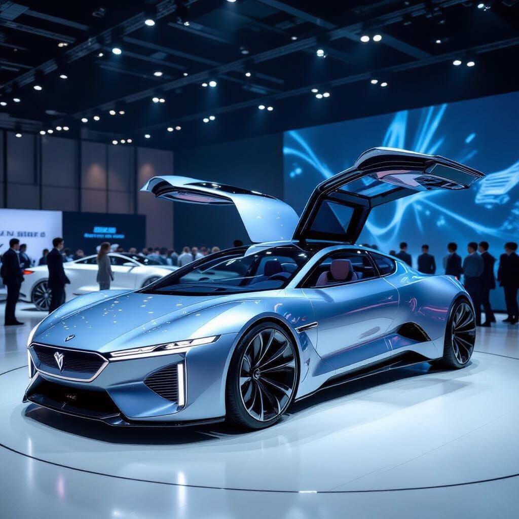Futuristic Car Exhibition of 2030 with Wings