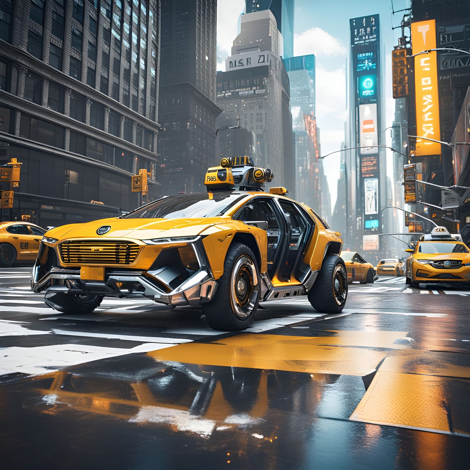 Robot Taxi in New York: Sci-Fi Cinematic Scene