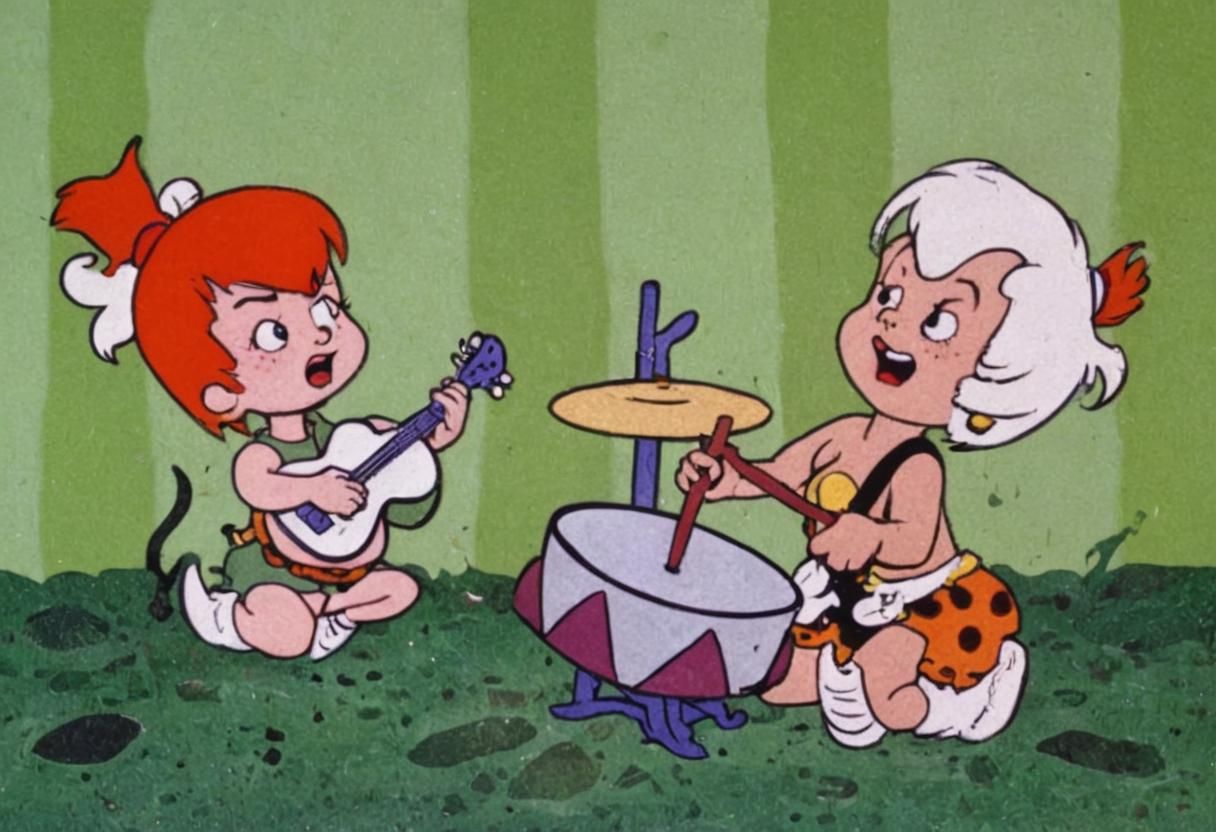 Pebbles and Bamm-Bamm as Pop Art Rock Stars