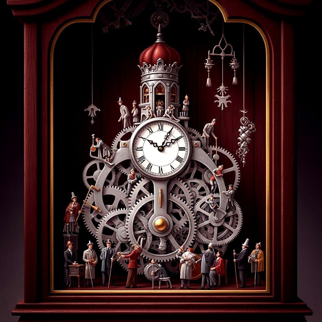 Miniature Kingdom Inside a Clock, Art Deco Style