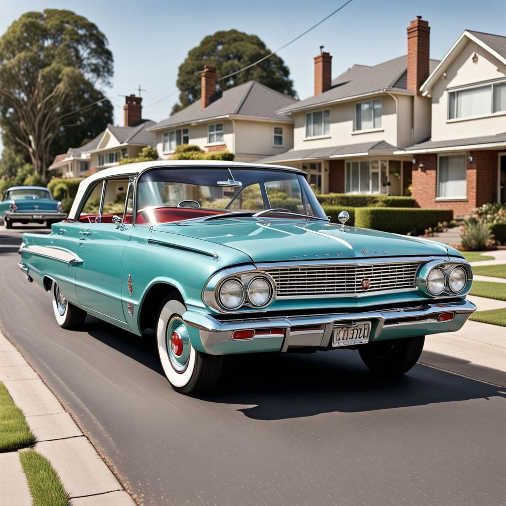 1960s Car Cruise: A Vintage Suburban Scene