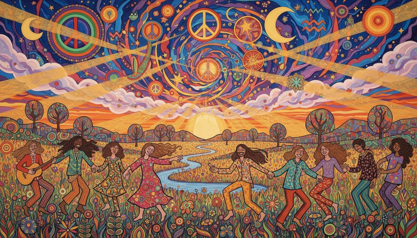 Age of Aquarius Era: Psychedelic Folk Art Painting