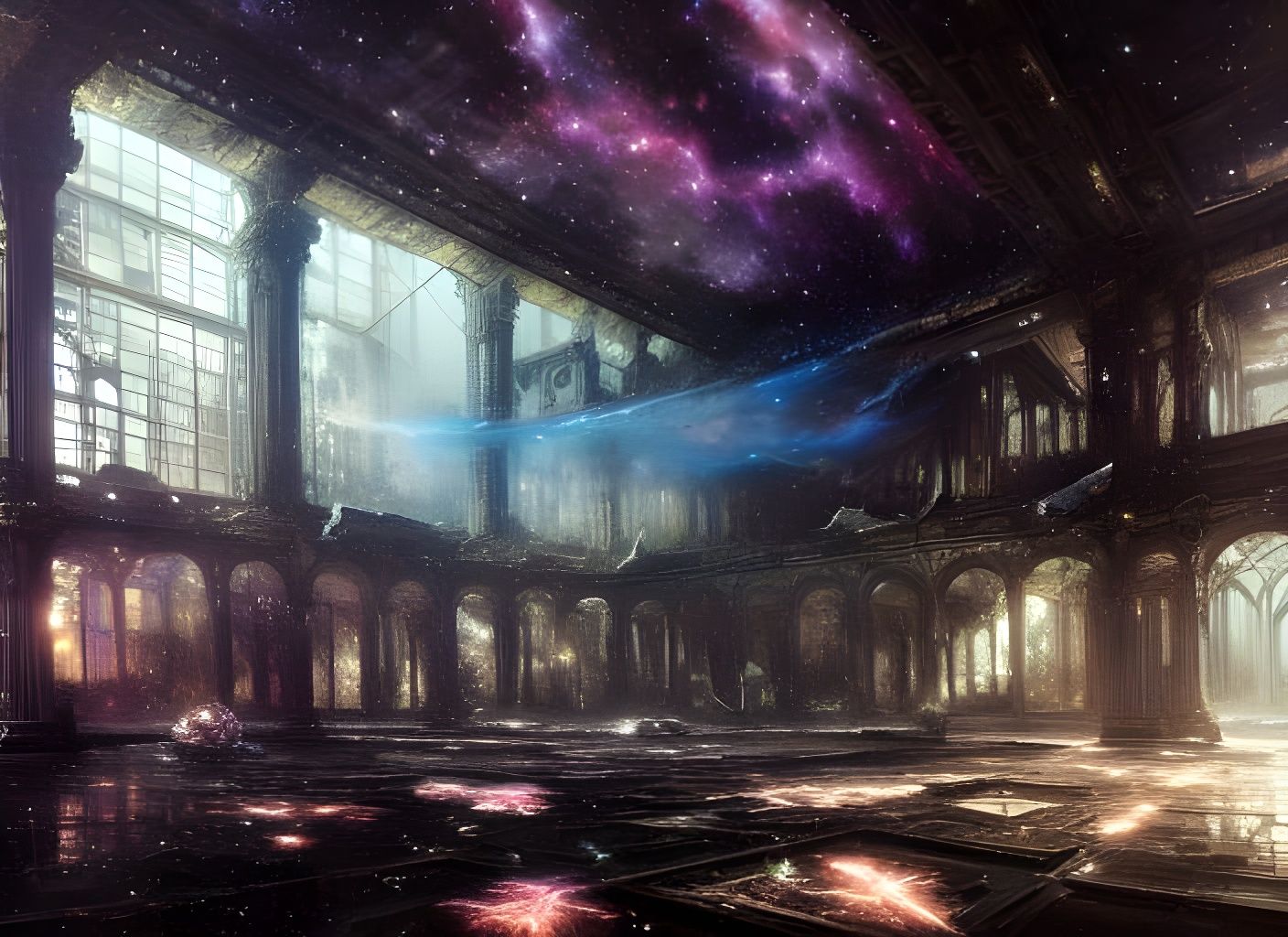 Nebula Atrium Over Cyber City Ruins