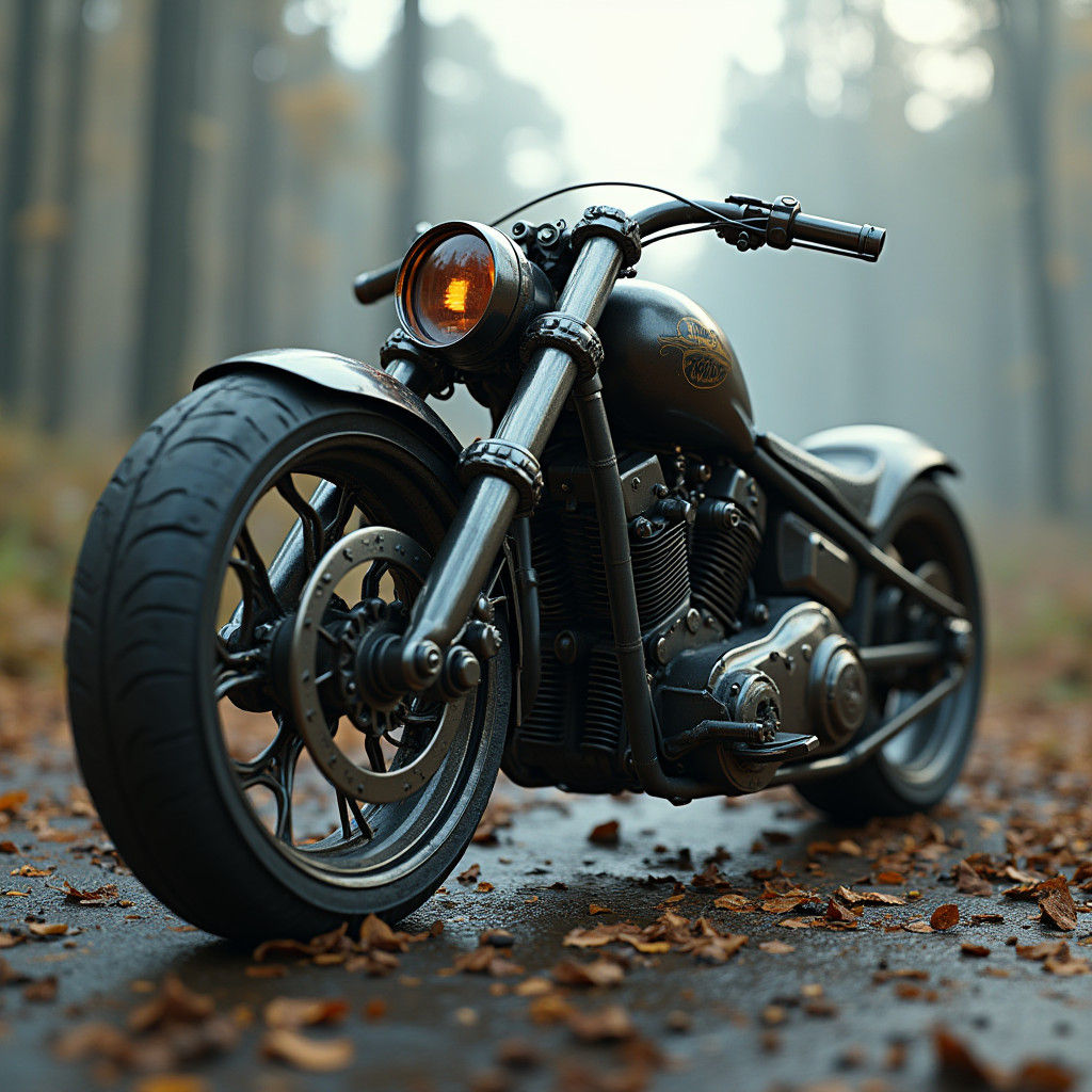 Futuristic Junkyard Motorcycle with Intricate Mech Details
