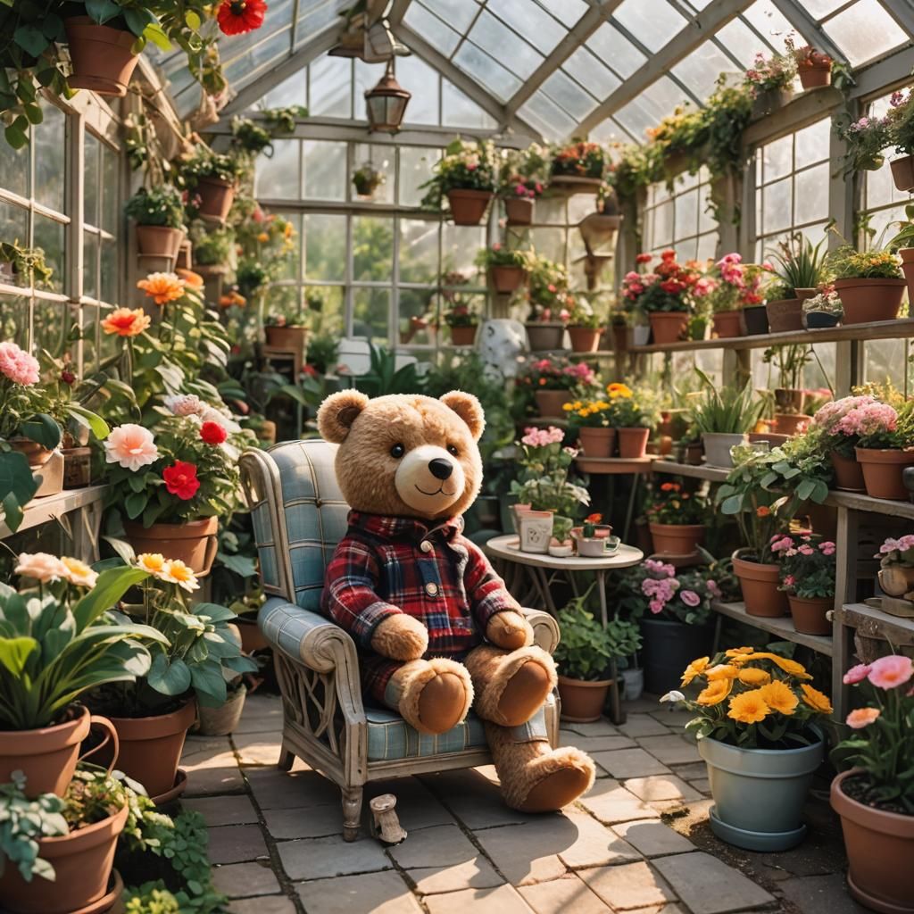 Enchanted Greenhouse Garden at Golden Hour