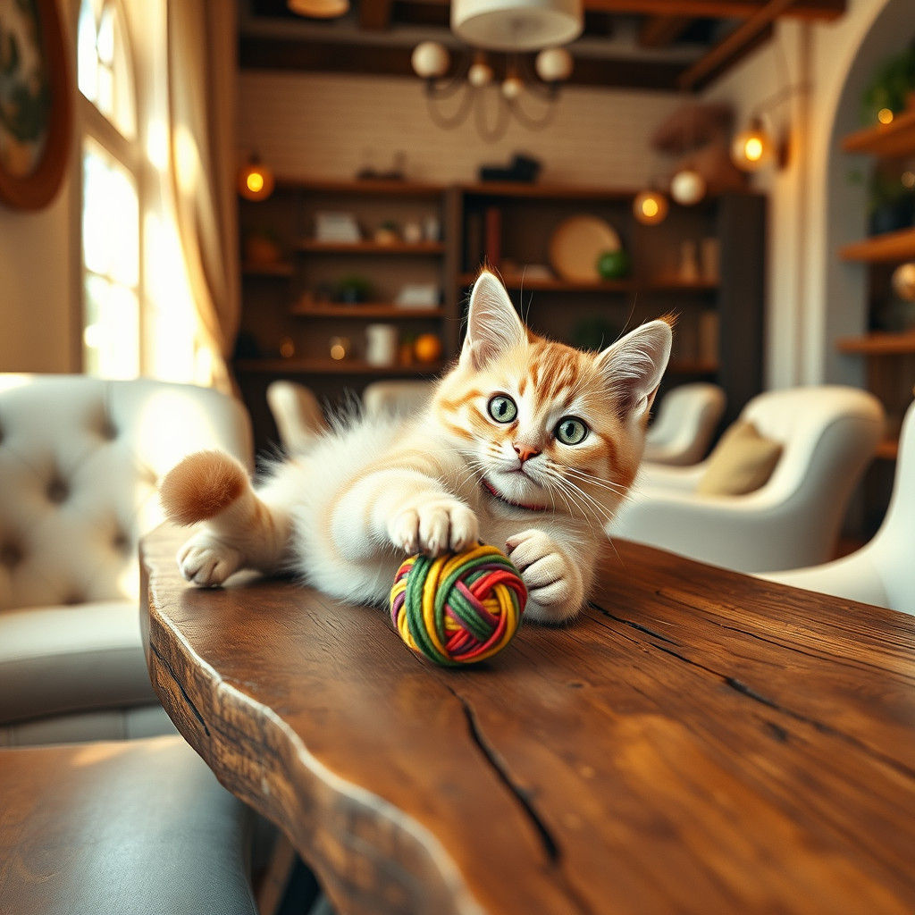 Blonde Cat Plays in Cozy Cat Cafe