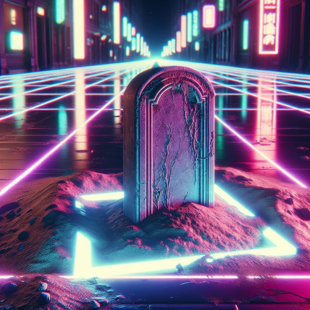 Synthwave Tombstone in Retro-Futuristic Glow