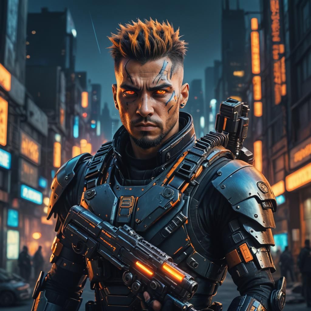 Cyberpunk Mercenary Portrait in Noir Style