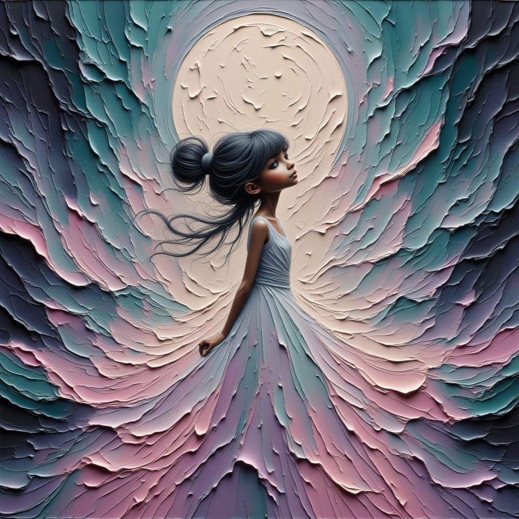 Introspective Lunar Figure in Impasto Style