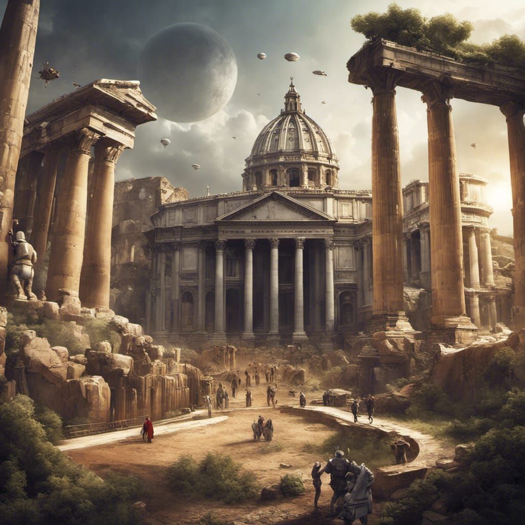 Futuristic Spaceship Landing in Roman Colosseum