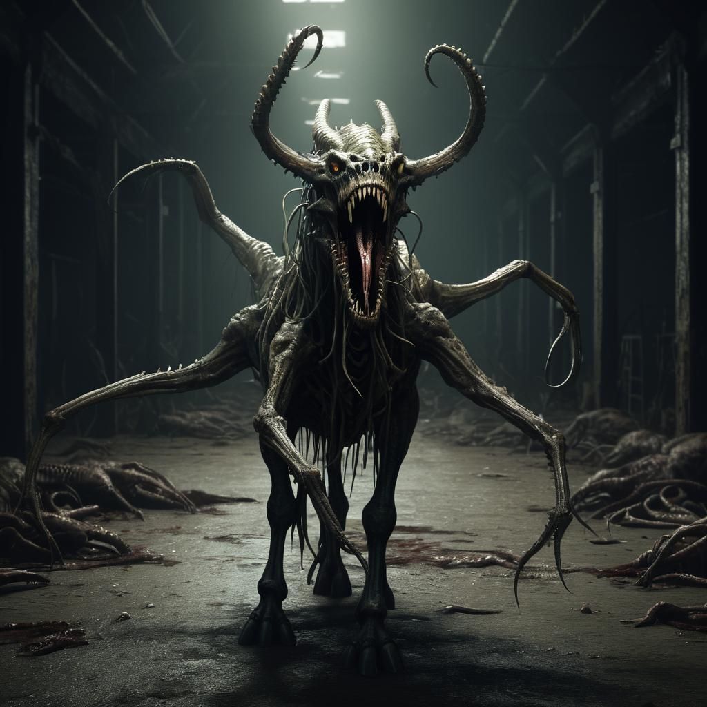 Eldritch Horse Monster with Distended Jaw