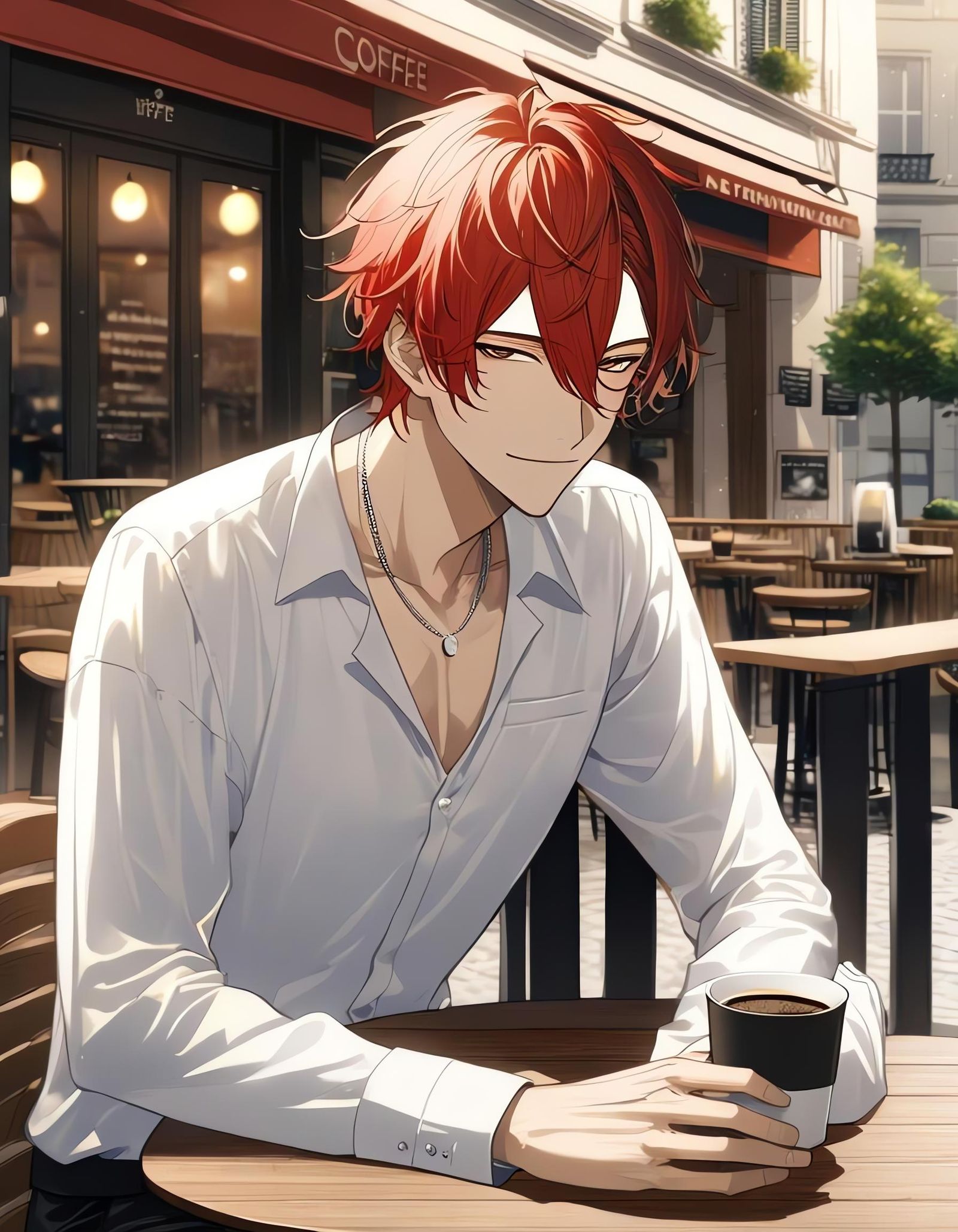 Bishounen Redhead at Outdoor Cafe in Paris