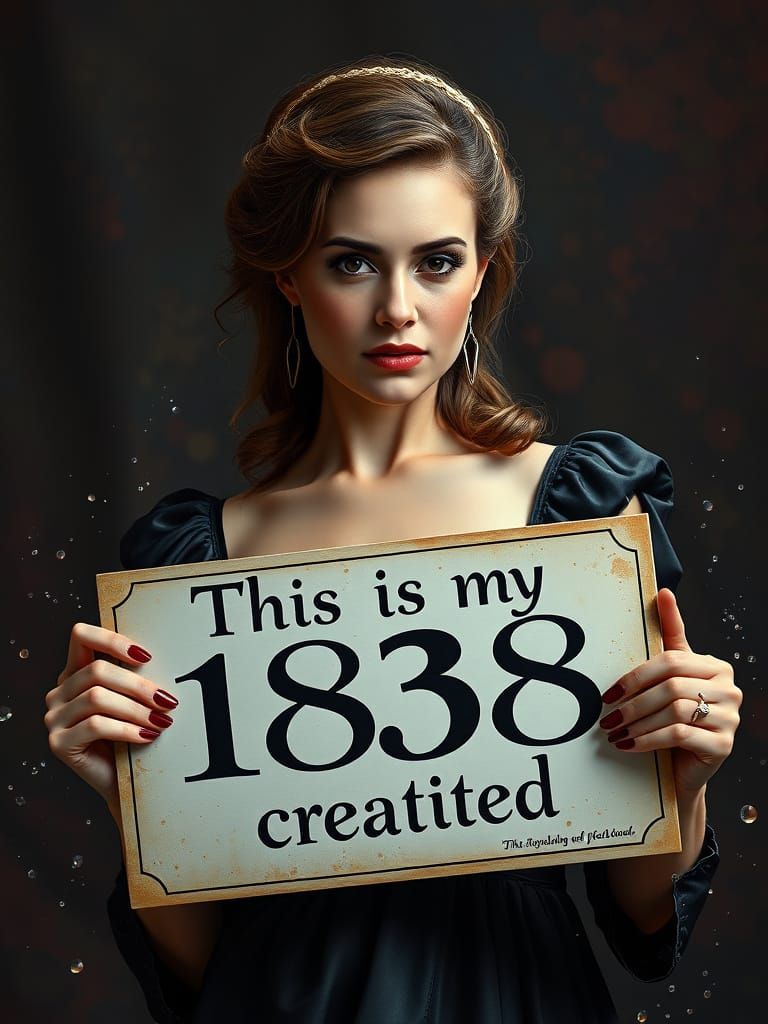 Woman in Midnight Satin, Holding a Mysterious Sign