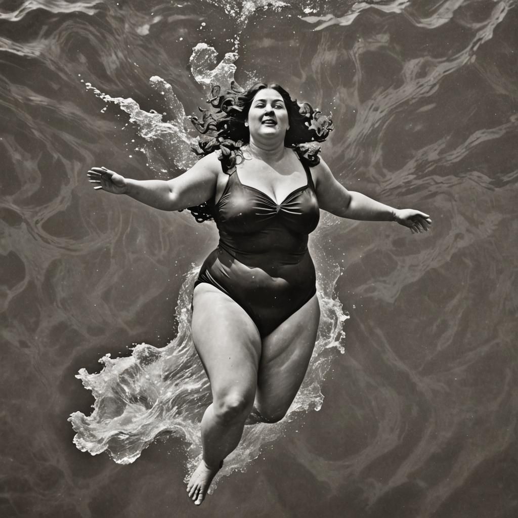 Colossal Woman Swimming in Open Water
