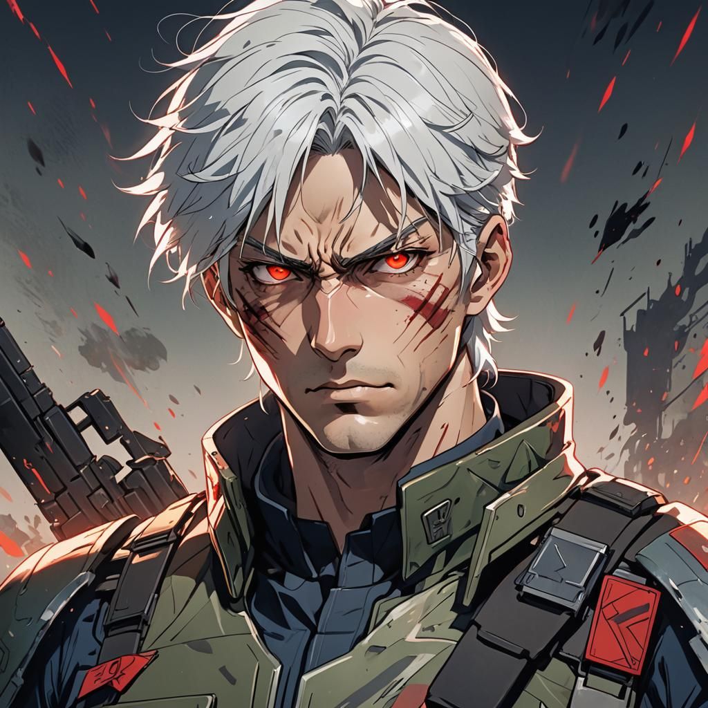 Anime Soldier with Glowing Eyes in Manga Style