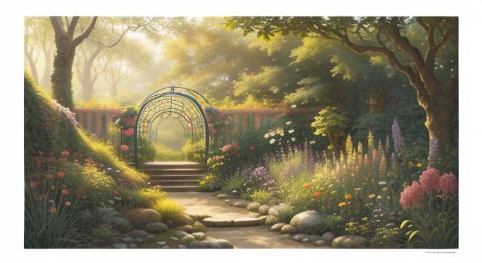 Cartoon Chibi Meditating in Geometric Garden