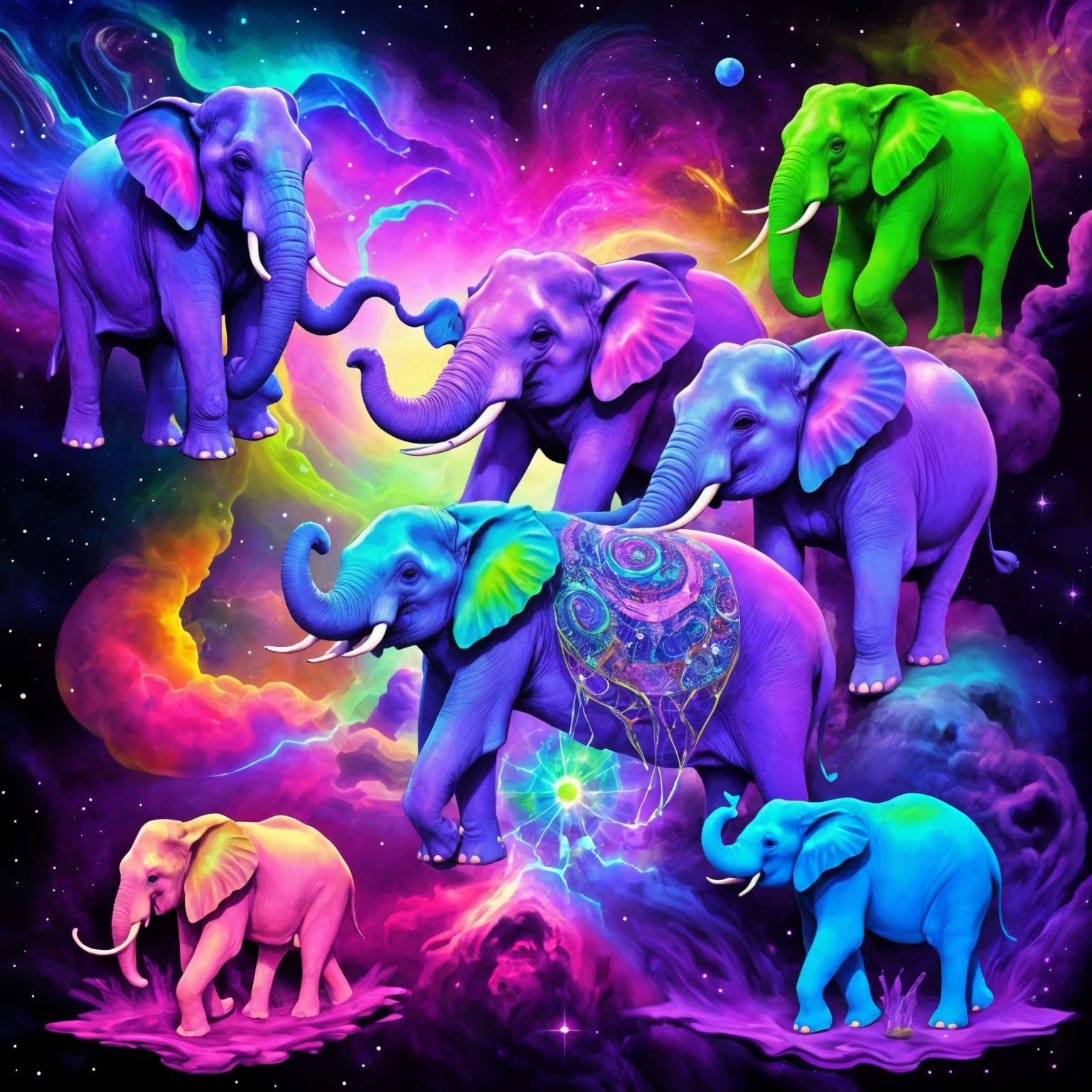 Cosmic Elephants in Vibrant Outer Space