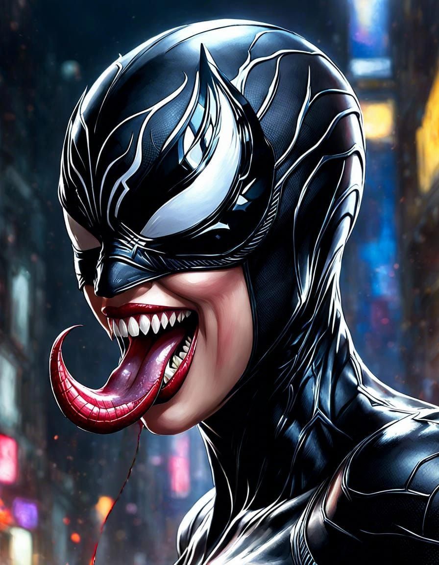 Beautiful Female Venom in Hyperrealistic Digital Art
