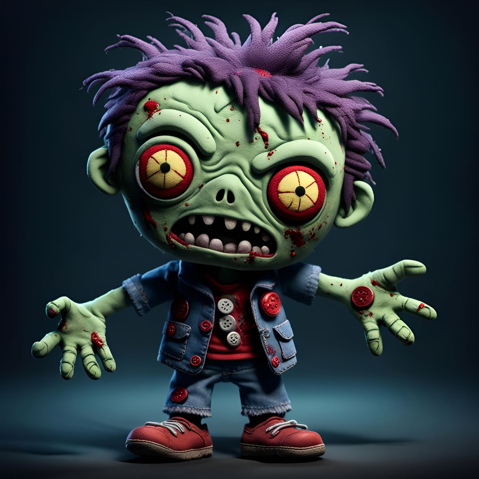 Creepy Zombie Plushie, Detailed Matte Painting