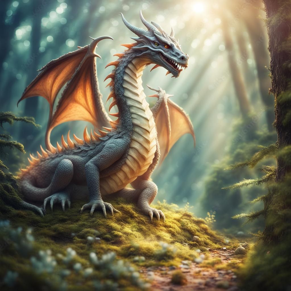 Enchanted Forest Dragon with Divine Sunlight