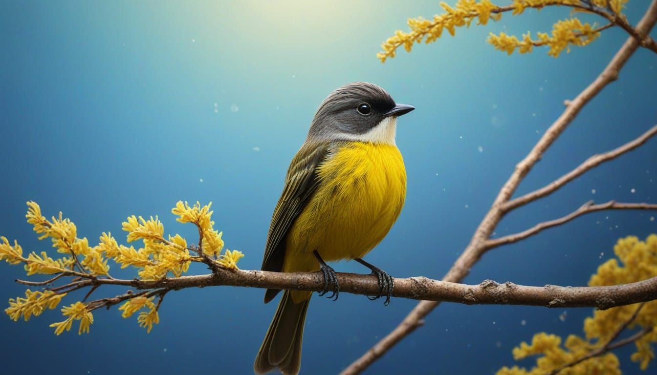 Yellow-bellied Fantail Bird in Dramatic Splash Art Style