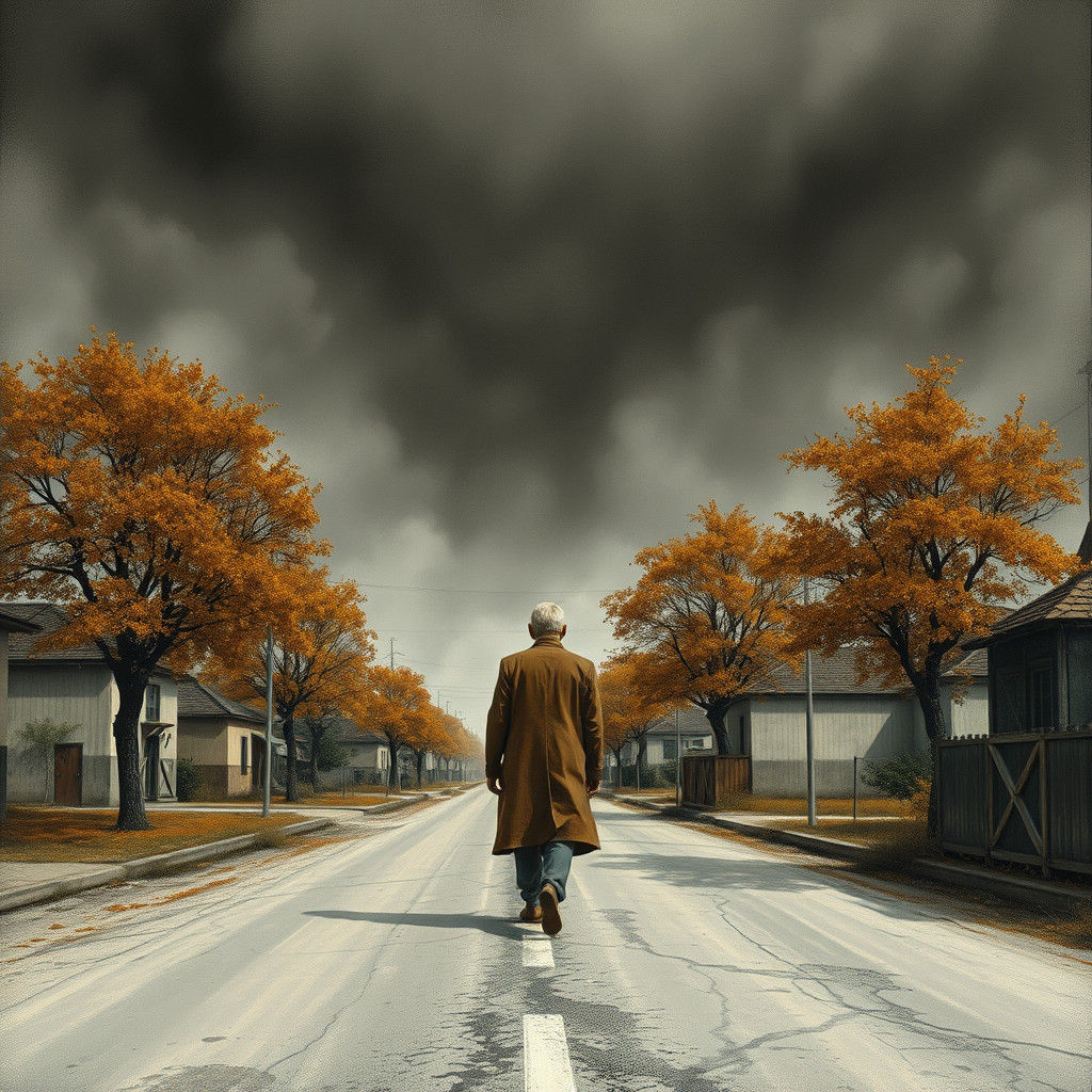 Melancholy Figure in Autumnal Surreal Landscape