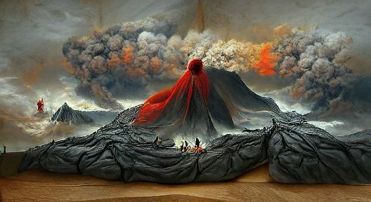 Erupting Volcano: Sci-Fi Fantasy in Romantic Style