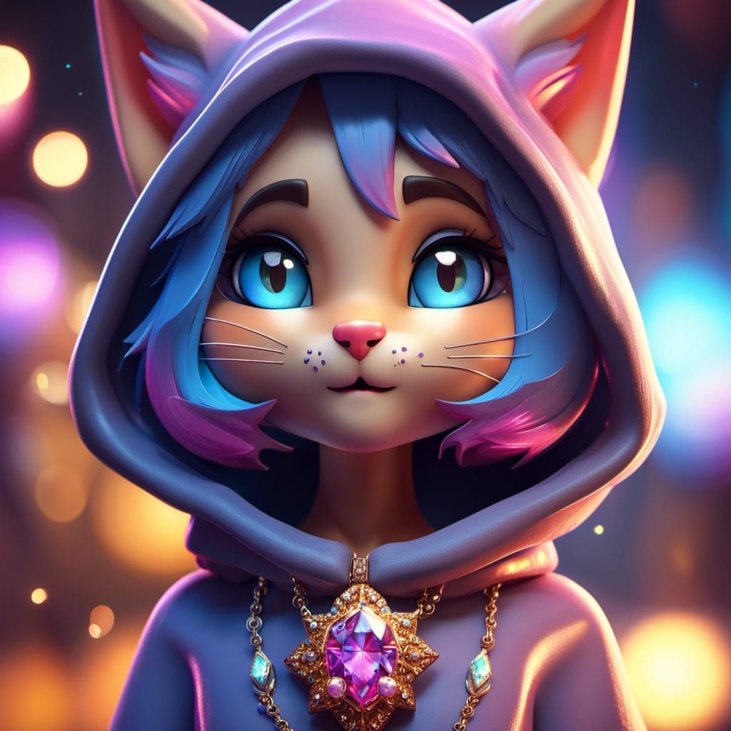 animated cute Catfolk girl
