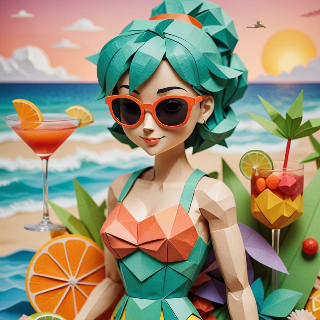 Bulma in Vibrant Papercraft Paradise
