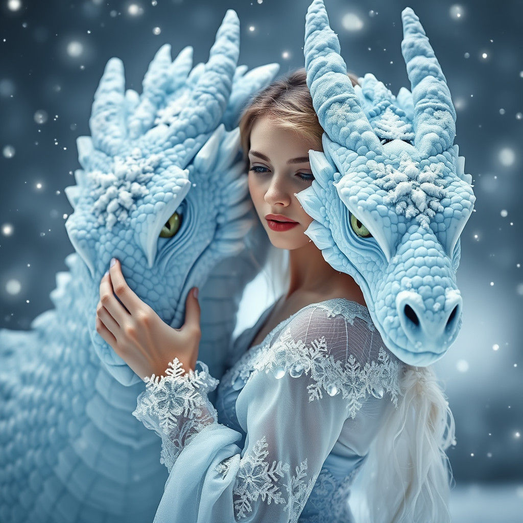Snow Queen and Dragon in Winter Wonderland