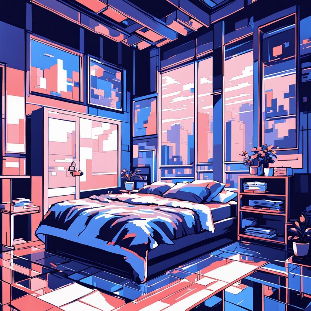 8-Bit Pixel Bedroom in Dichromatic Design