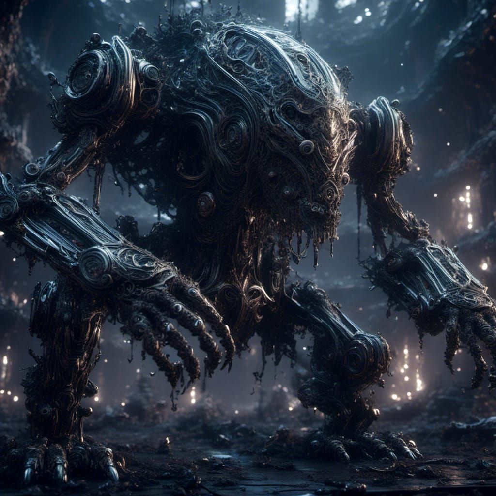 Futuristic Graveyard with Intricate Mech Details