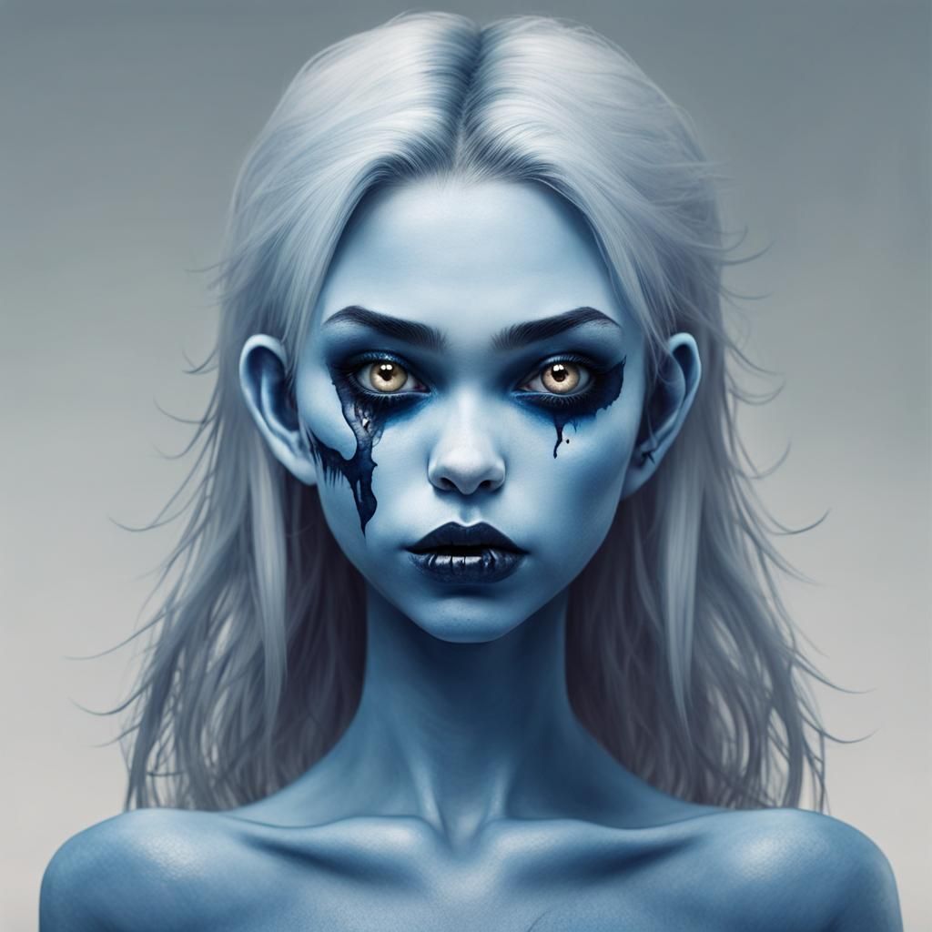 Blue-Skinned Girl Monster Digital Illustration