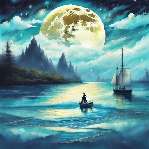 Sailboat Under Moon in Anime Style
