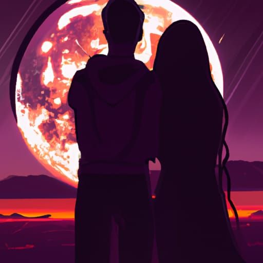 Romantic Lunar Eclipse Silhouette in Dark Fantasy Art