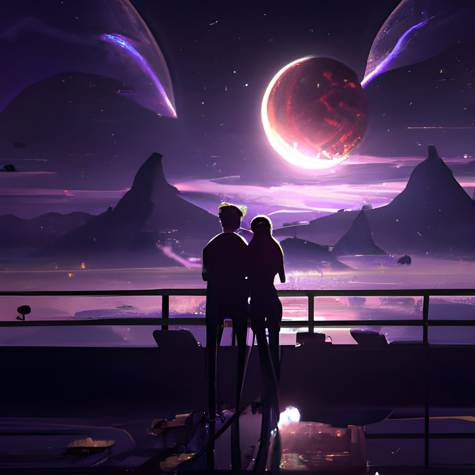 Couple Gazing at Eclipse in Dark Fantasy Style