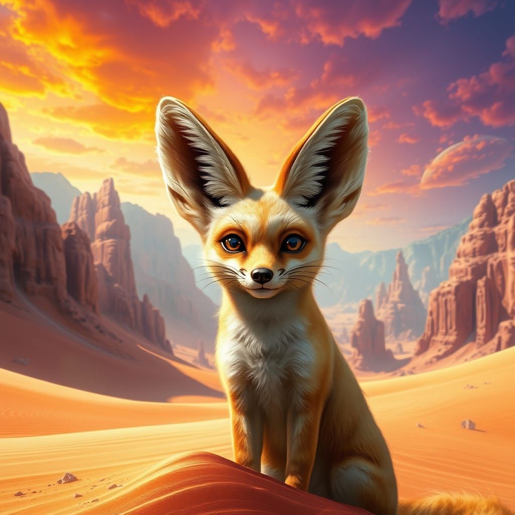 Majestic Fennec Fox in Fantasy Desert Landscape