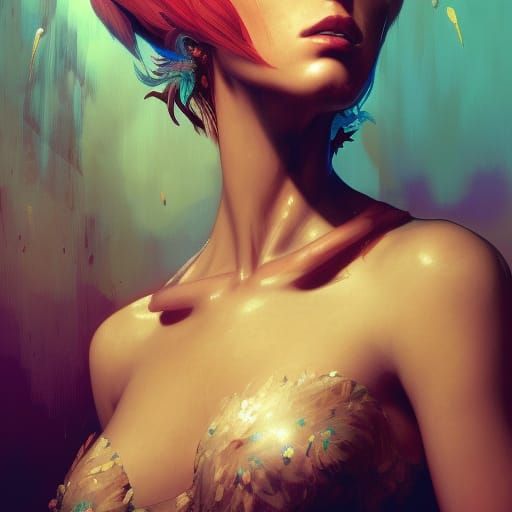 Detailed Cockatrice Portrait in Art Nouveau Style