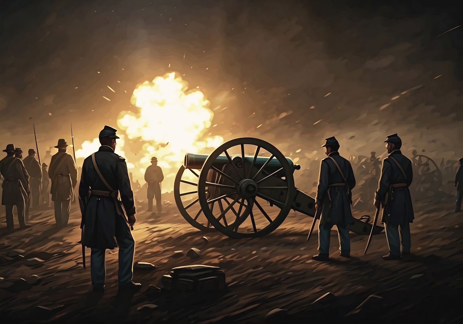 Civil War Battlefield Scene in Detailed Matte Painting Style