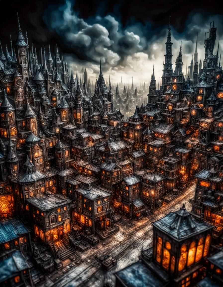 Fantasy City in Alcohol Ink and Encaustic Wax