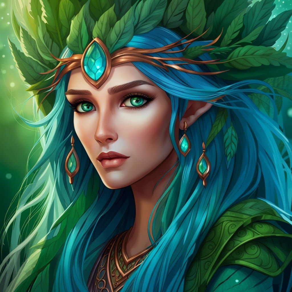 Eldarin Elf Woman Portrait with Willow Hair