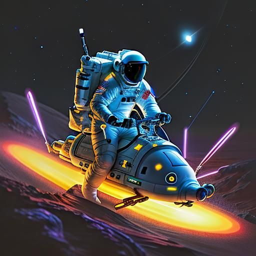 astronaut  riding a bio-luminescent slug with a saddle