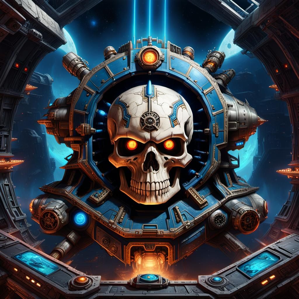 Sci-Fi Spaceship with Skull Painting in 8K