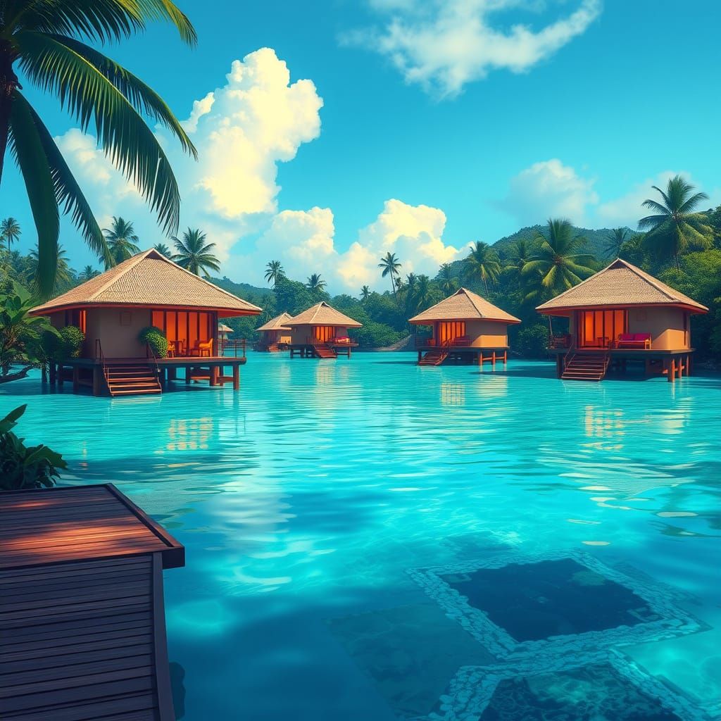 Fiji's Turquoise Waters: Futuristic Architecture Illustratio...