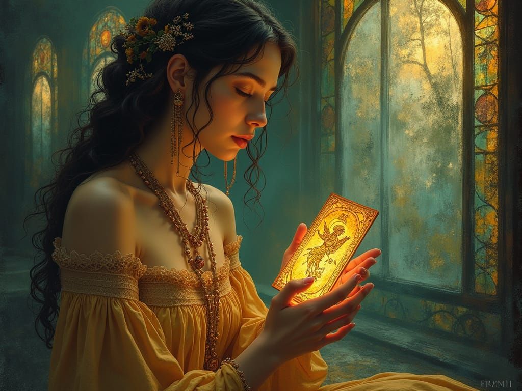 Enigmatic Pisces Woman Unveils Angelic Tarot Card